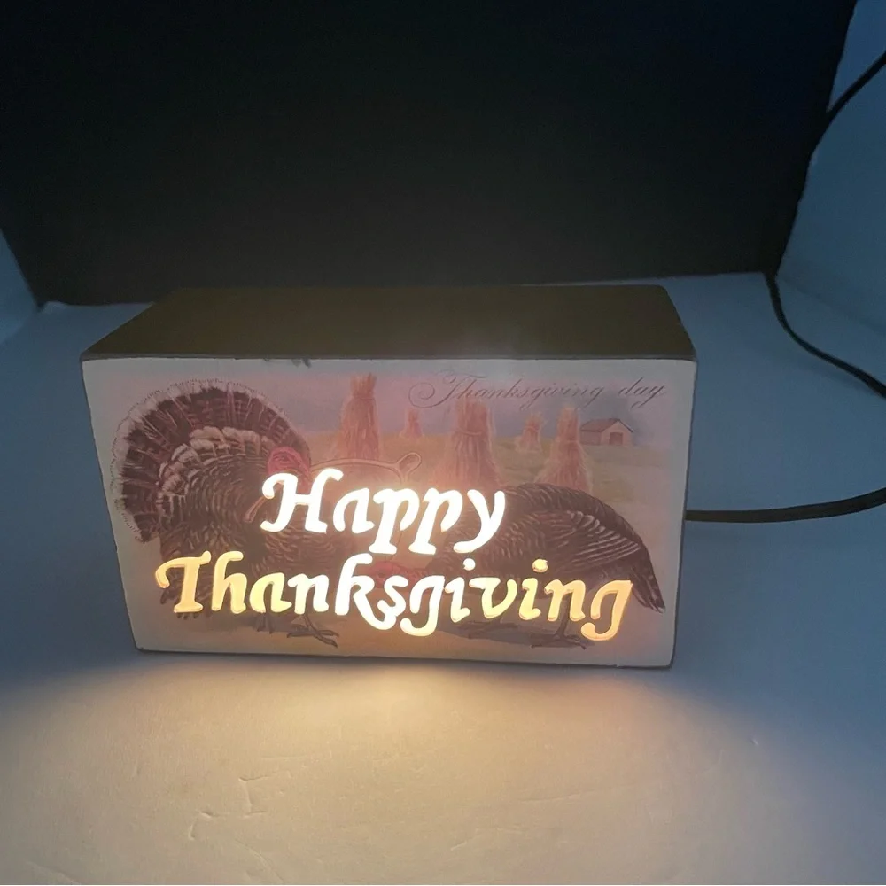 Happy Thanksgiving Light-Up wooden‎ box with cord and switch Holidays decoration
